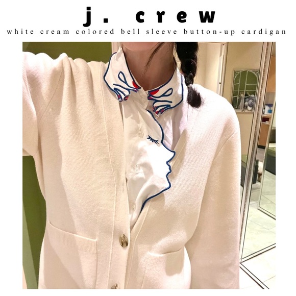 j. crew • white cream button up bell sleeve knit sweater cardigan - Picture 14 of 16